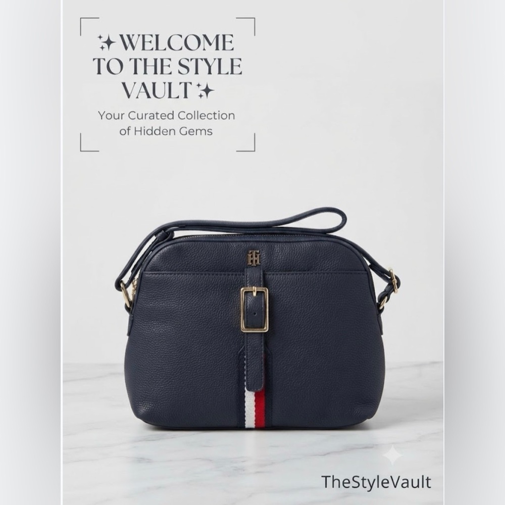 Tommy Hilfiger Navy Leather Crossbody with Signature Red-White Accent